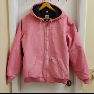 🤩Rare pink carhartt quilted fleece lined canvas jacket size women's medium